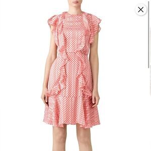 Monique Lhullier Pink Polka Dot Ruffle Mini Dress | Size 8